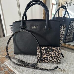 EUC Kate Spade Lana Black and Leopard Print Women's Bag Set